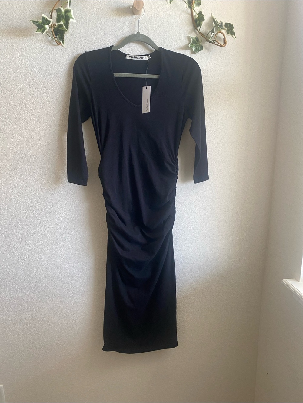 Michael Stars Black Ruched Midi Dress